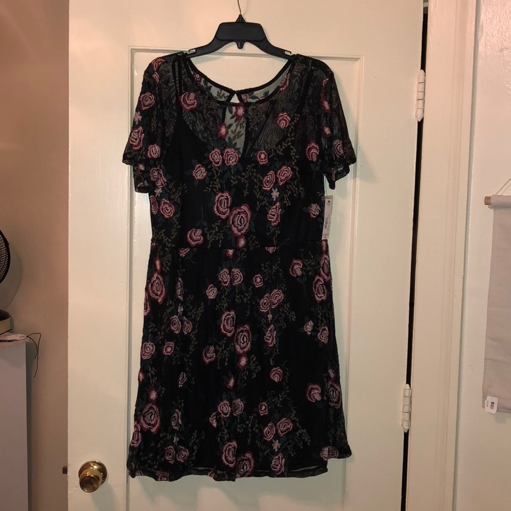 Embroidered rose semi formal dress